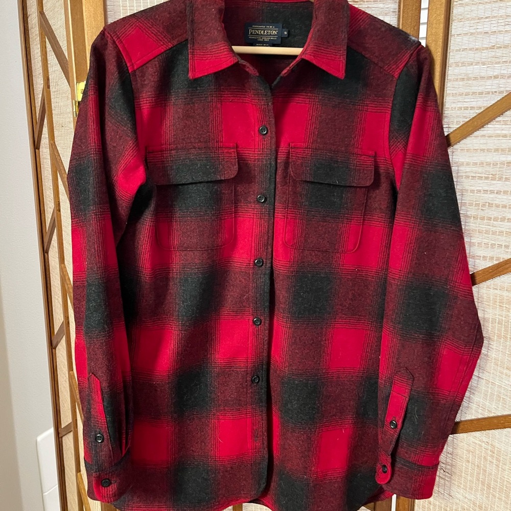 Pendleton Red and Black Plaid Wool Button Up